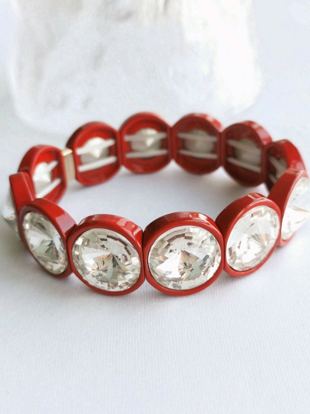 Roxanne Assoulin Hip Hop But Not Gold Clear Crystal Bracelet & Red